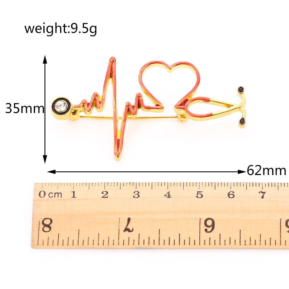 New Medical Medicine Brooch Pin Stethoscope Electrocardiogram