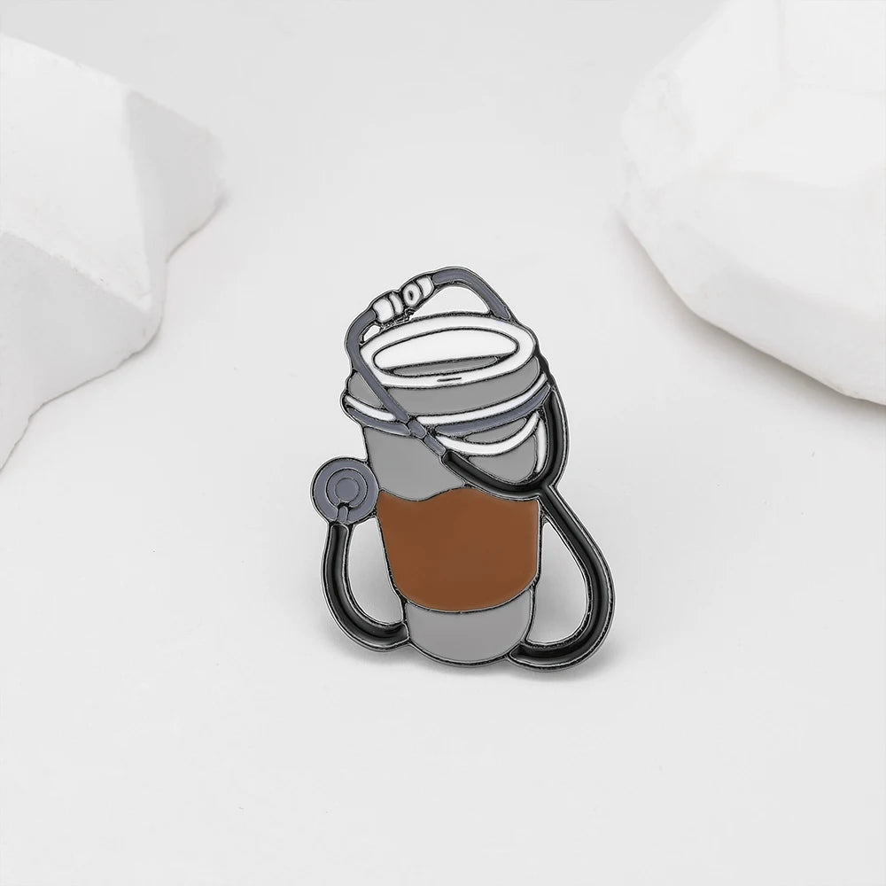 Hanreshe Creative Coffee and Stethoscope Enamel Pin Medical Backpack