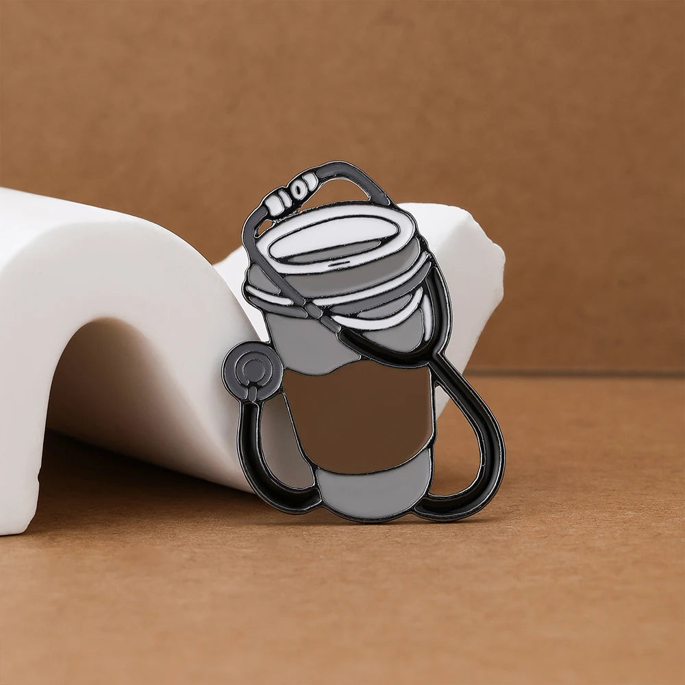 Hanreshe Creative Coffee and Stethoscope Enamel Pin Medical Backpack