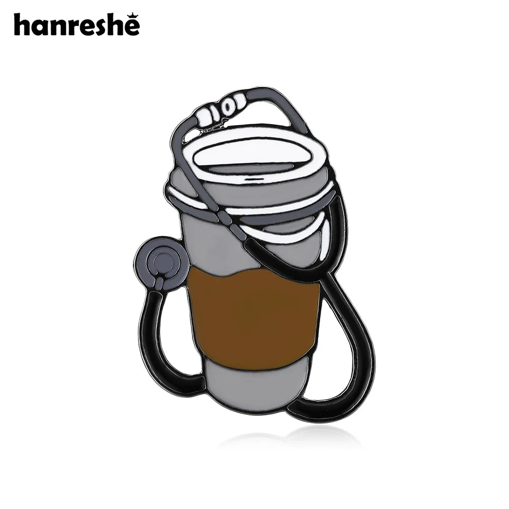Hanreshe Creative Coffee and Stethoscope Enamel Pin Medical Backpack