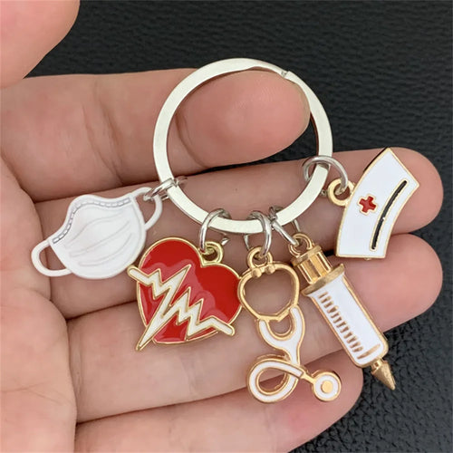 Medical Tool Keychain Doctor Nurse Cap Syringe Heartbeat Stethoscope