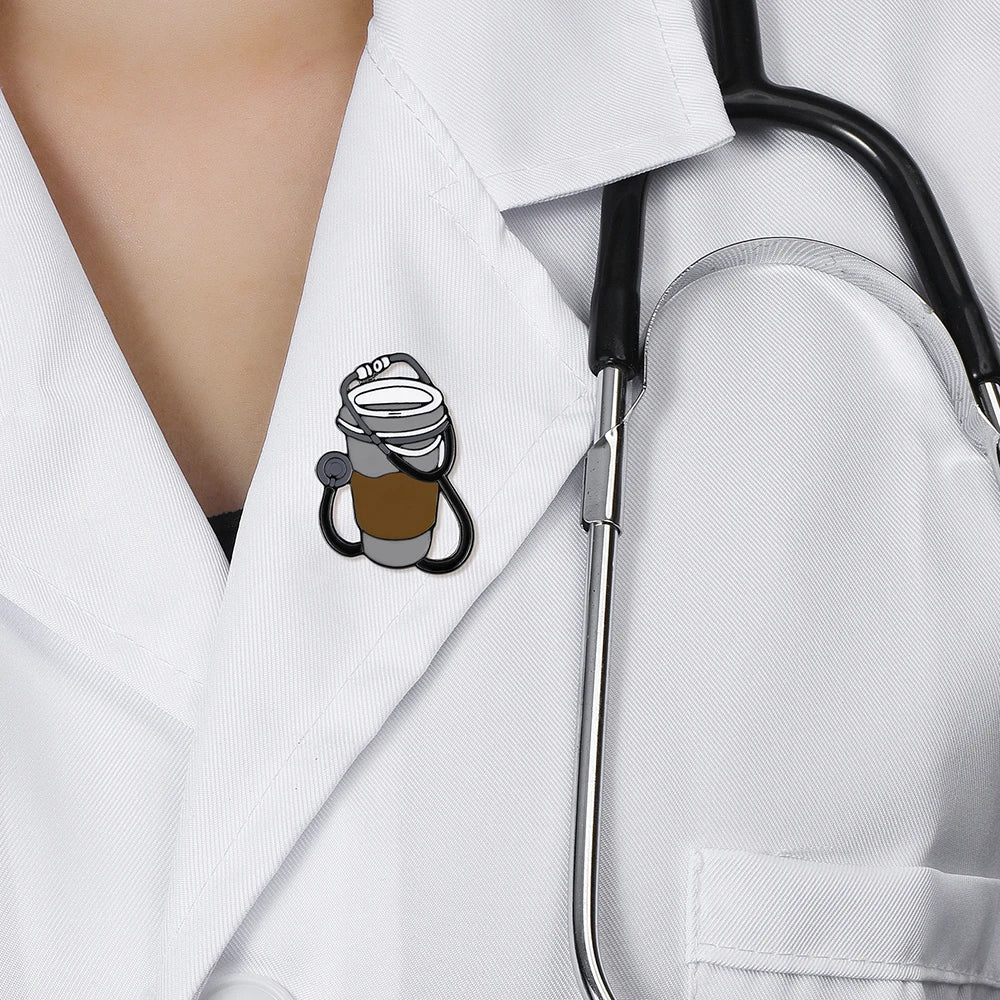 Hanreshe Creative Coffee and Stethoscope Enamel Pin Medical Backpack