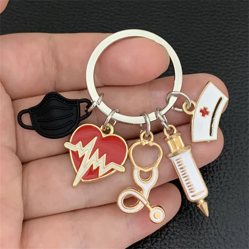 Medical Tool Keychain Doctor Nurse Cap Syringe Heartbeat Stethoscope